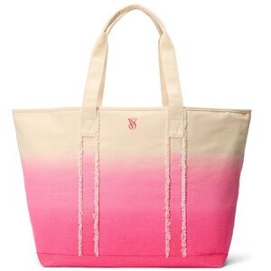 Victoria's Secret Ombré Beach Tote Pink and Cream Canvas Effortless Chic